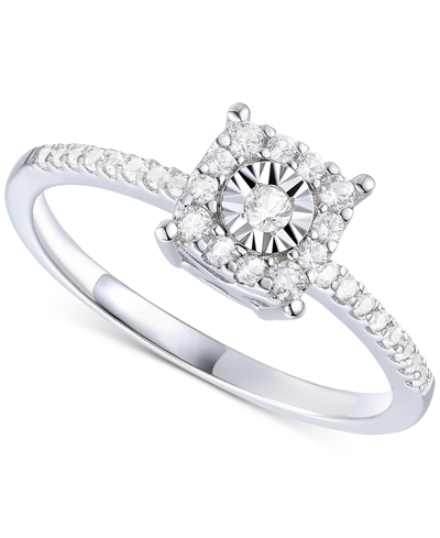 Promised Love Diamond Square Halo Ring (1/4 Ct. T.w.) In Sterling Silver