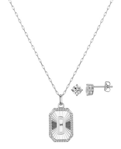 Unwritten Cubic Zirconia Initial Pendant Necklace And Stud Earring Set In Silver L