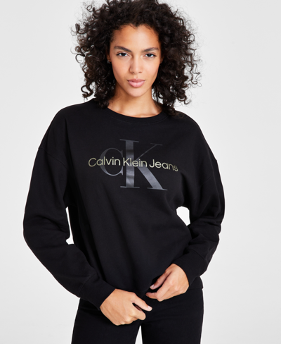 Calvin Klein Jeans Est.1978 Women's West Village Foiled Logo-print Sweatshirt In Black