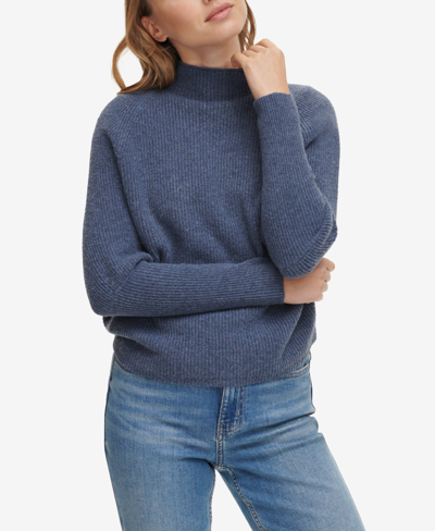 Calvin Klein Jeans Est.1978 Petite Raglan Long-sleeve Funnel-neck Sweater In Stonewash Heather