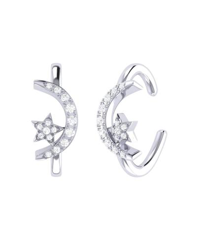 Luvmyjewelry Moonlit Star Diamond Ear Cuffs In Sterling Silver In Grey