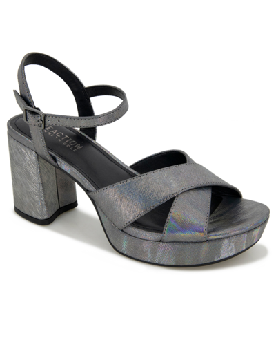 Kenneth Cole Reaction Reeva Platform Womens Faux Suede Platforms Ankle Strap In Pewter