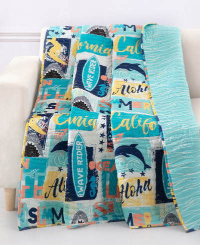 Greenland Home Fashions Wave Rider Surfing-themed Beach Throw, 50" X 60" In Blue