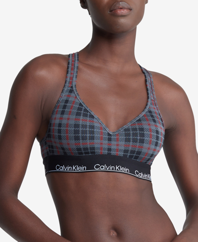Calvin Klein Women's Modern Cotton Holiday Padded Bralette Qf7781 In Scotch Plaid Charcoal