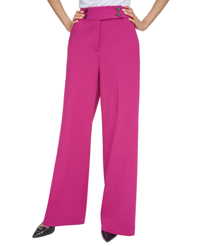 Calvin Klein Petite Wide Leg Button-waist Scuba Crepe Pants In Mulberry