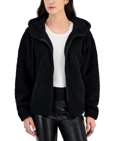Planet Heart Juniors' Cozy Plush Zip-up Long-sleeve Jacket In Black Beauty