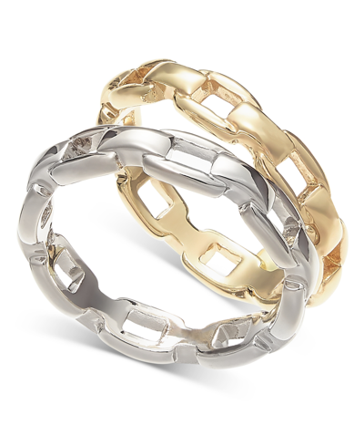 On 34th Two-tone 2-pc. Set Chain Link Stack Rings, Created For Macy's In Silver