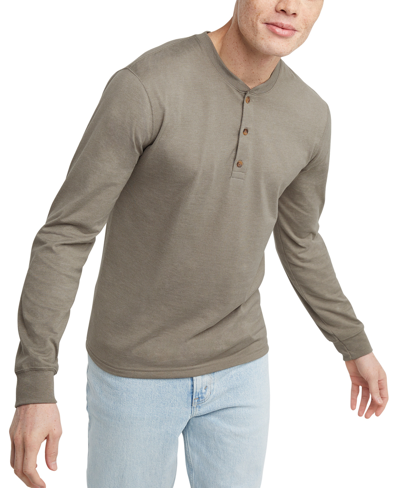 Alternative Apparel Men's Hanes Originals Cotton Long Sleeve Henley T-shirt In Oregano Heather