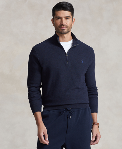 Polo Ralph Lauren Mesh-knit Cotton Quarter-zip Sweater In Navy Heather