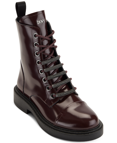 Dkny Women's Malaya Lace-up Combat Booties In Bordeaux