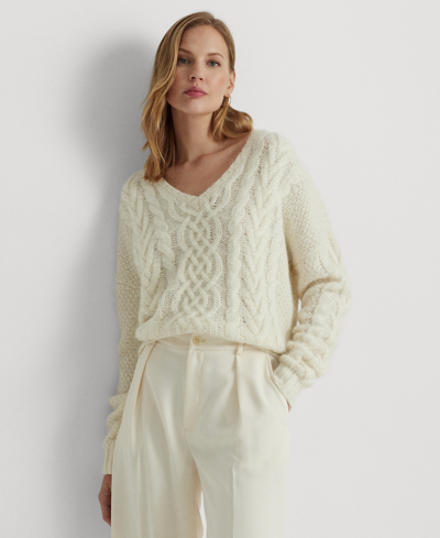 Lauren Ralph Lauren Sequined Wool-blend Aran-knit Sweater In Mascarpone Cream
