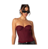 Edikted Deirdre Lace-up Strapless Mesh Corset Top In Burgundy
