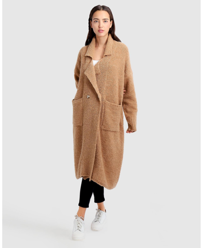 Belle & Bloom Born To Run Sustainable Sweater Coat In Brown