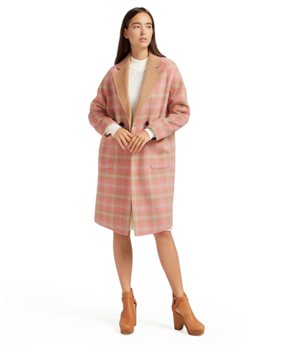 Belle & Bloom Publisher Plaid Double Breasted Wool Blend Coat In Iced Vovo Check