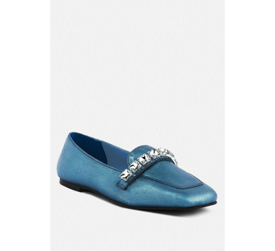 Rag & Co Churros Diamante Embellished Metallic Loafers In Blue