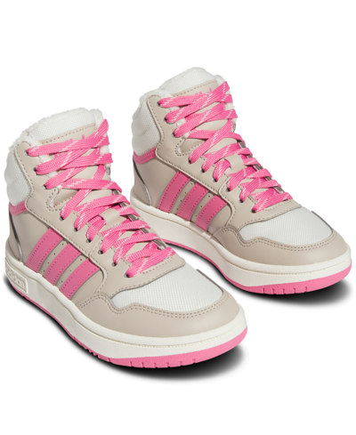 Adidas Originals Kids' Big Girls Hoops Mid 3.0 High Top Basketball Sneakers From Finish Line In Wonder Beige/pink Fusion/off White