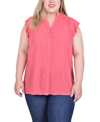 NY COLLECTION PLUS SIZE SHORT FLUTTER SLEEVE CREPON BLOUSE