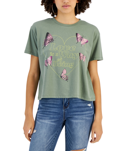 Grayson Threads, The Label Juniors' Love Butterfly Graphic T-shirt In Green