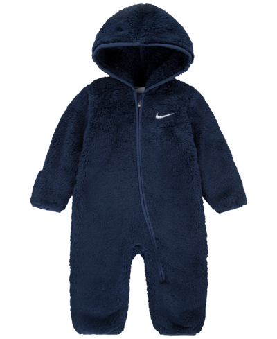 Nike Baby Boys And Girls Hooded Sherpa Coverall In Midnight Navy