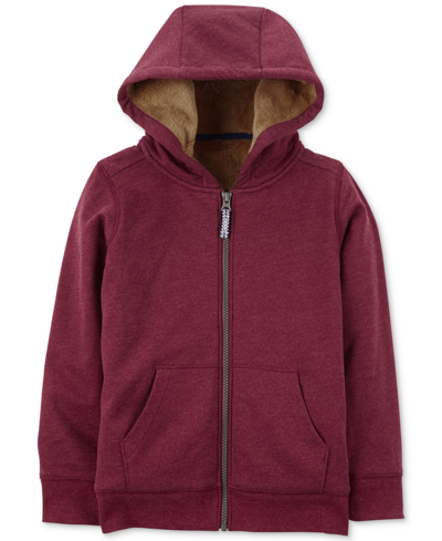 Carter's Kids' Big Boys Faux-sherpa-lined Full-zip Hoodie In Red