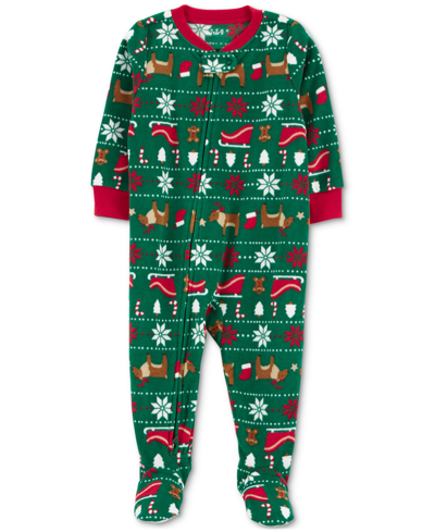 Carter's Baby One Piece Fair Isle Fleece Footed Pajama In Green