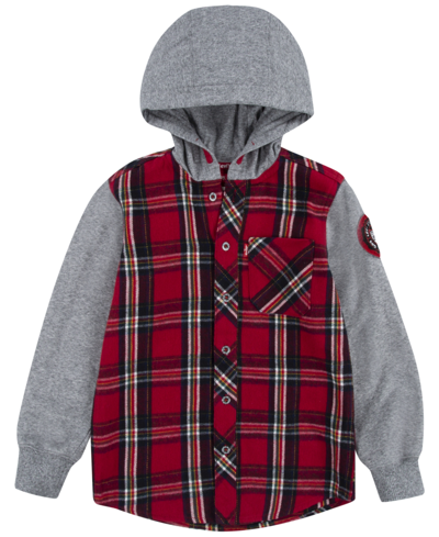 Levi's Babies' Toddler Boys Flannel Plaid Long Sleeve Hooded Shacket In Chili Pepper