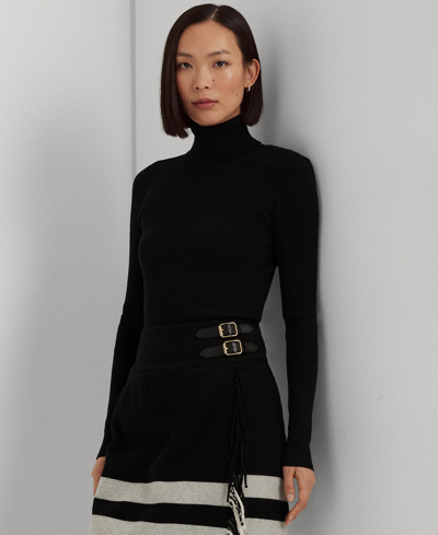Ralph Lauren Petite Ribbed Turtleneck Sweater In Polo Black
