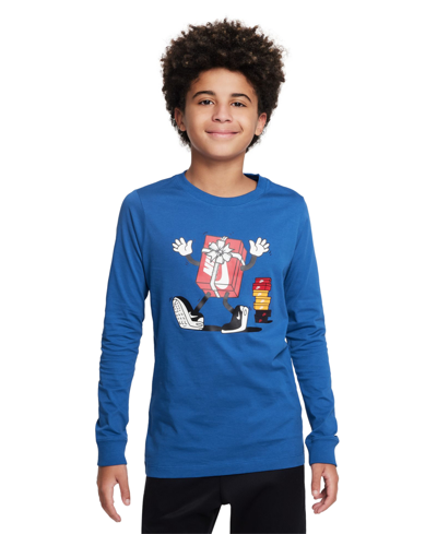 Nike Big Kids Sportswear Printed Long-sleeve T-shirt In Game Royal