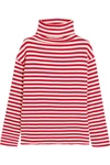 SJYP EMBROIDERED RIBBED STRIPED COTTON-BLEND TURTLENECK SWEATER