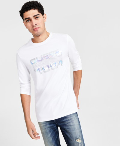 Guess Men's 81 Long Sleeve Crewneck Foil Logo Graphic T-shirt In Pure White