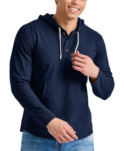 Alternative Apparel Men's Hanes Originals Cotton Henley Hooded Sweatshirt In Navy