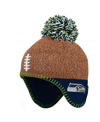OUTERSTUFF PRESCHOOL BOYS AND GIRLS BROWN, COLLEGE NAVY SEATTLE SEAHAWKS FOOTBALL HEAD KNIT HAT WITH POM
