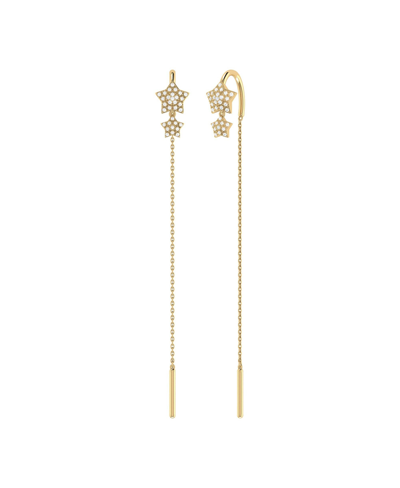 Luvmyjewelry Dazzling Star Duo Tack-in Diamond Earrings In 14k Yellow Gold Vermeil On Sterling Silve