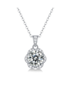 STELLA VALENTINO STERLING SILVER WHITE GOLD PLATED WITH 2CTW LAB CREATED MOISSANITE CLUSTER LACE HALO FLOWER PENDANT 