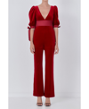 Endless Rose Women's Bow Tie Sleeve Velvet Jumpsuit In Rouge