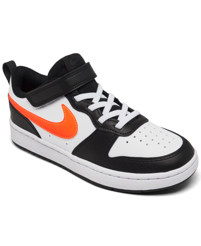 Nike Little Kids Court Borough Low 2 Casual Sneakers From Finish Line In White,black,orange