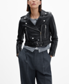 Mango Zipper Leather Biker Jacket Black In Black