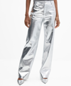 Mango Wideleg Foil Trousers Silver In Silver
