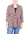 Ny Collection Plus Size Puff Print 3/4 Sleeve 2-fer Top In Jester Red Ivory Geo