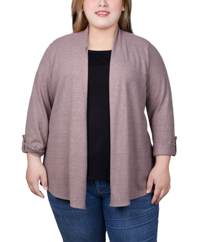 Ny Collection Plus Size 3/4 Sleeve Two In One Top In Peppercorn