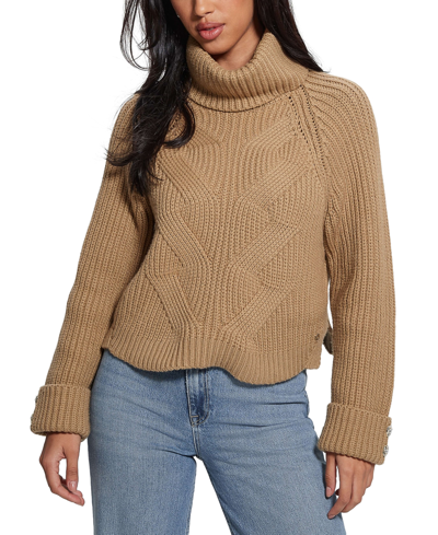 Guess Women's Lois Cable-knit Turtleneck Sweater In Toasted Taupe Multi