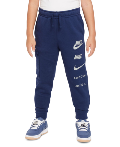Nike Big Kids Sportswear Standard-fit Logo-print Fleece Cargo Joggers In Midnight Navy