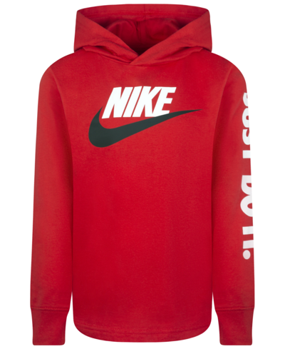 Nike Sportswear Futura Hooded Long Sleeve Tee Little Kids' T-shirt In Red