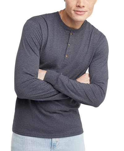 Alternative Apparel Men's Hanes Originals Tri-blend Long Sleeve Henley T-shirt In Navy