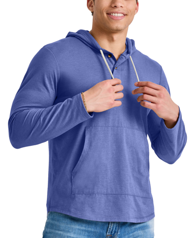 Alternative Apparel Men's Hanes Originals Cotton Henley Hooded Sweatshirt In Deep Forte Blue