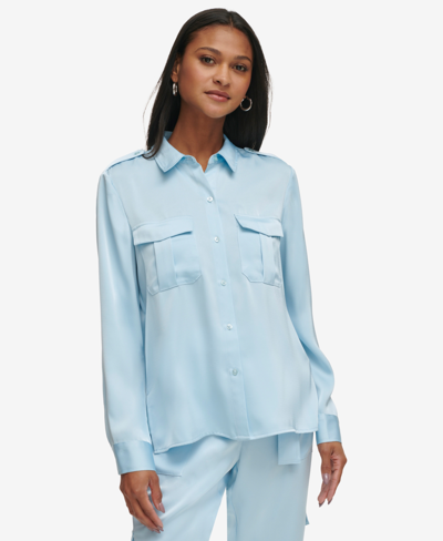 Calvin Klein Women's Long-sleeve Button-front Shirt In Cool