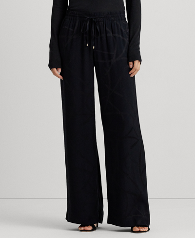 Ralph Lauren Women's Belting-motif Jacquard Wide-leg Pants In Black