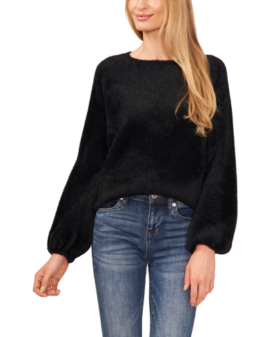 Cece Women's Long Sleeve Eyelash Sweater In Rich Black
