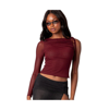Edikted Jupiter Asymmetric Mesh Sleeve Top In Burgundy