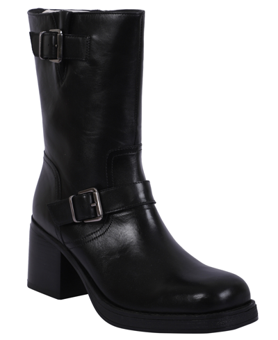 Kenneth Cole New York Janice Block Heel Engineer Boot In Black - Leather